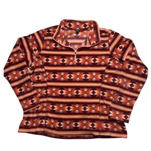 Eddie Bauer Womens 2XL Fleece Quarter Zip Pullover Southwestern Geometric Orange